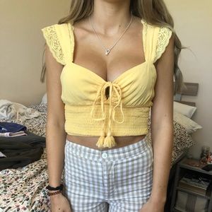 Forever 21 yellow tie front crop top